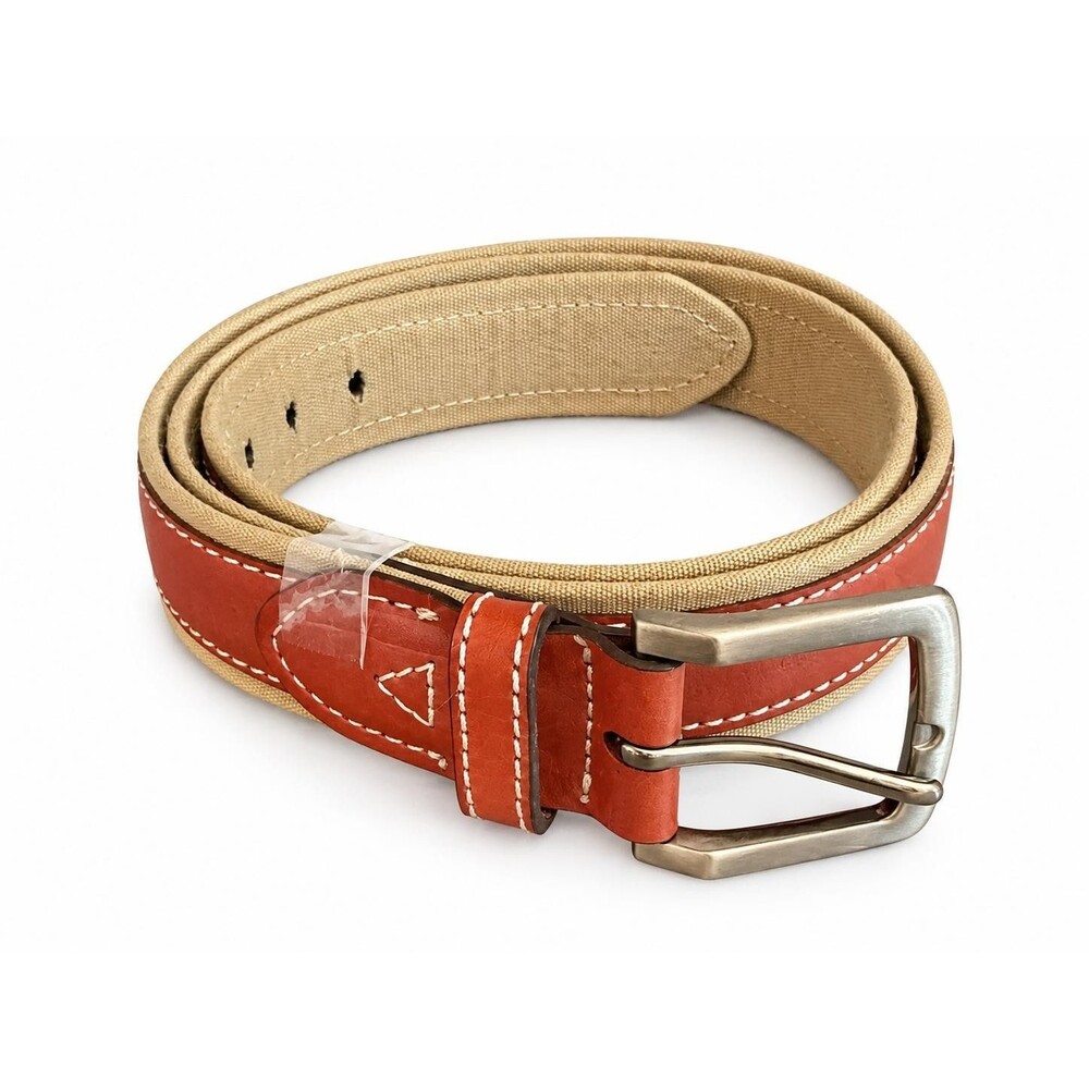 Tommy Bahama Mens Genuine Leather Canvas Belt Tan Brown Size 44